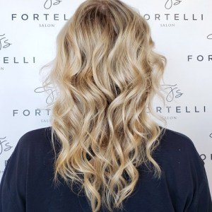 dimensional blonde-cut-and-curl-finish-fortelli-salon-spa-oakville-ON